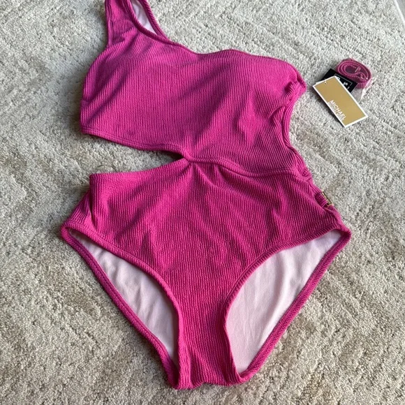 MICHAEL Michael Kors Pink Asymmetrical One-Piece Swimsuit - Picture 3 of 5